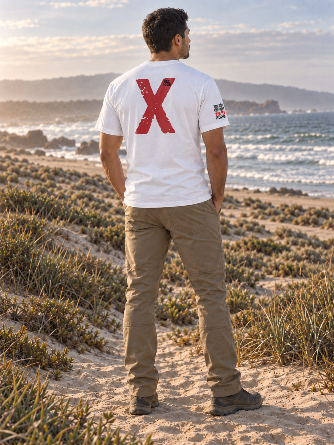 Polera Vikingo Patriota RunaX blanca para hombre - diseño trasero