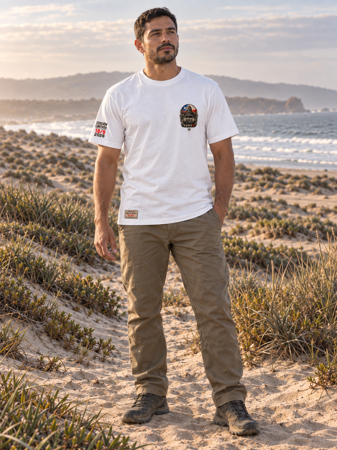 Polera Vikingo Patriota RunaX blanca para hombre - vista frontal