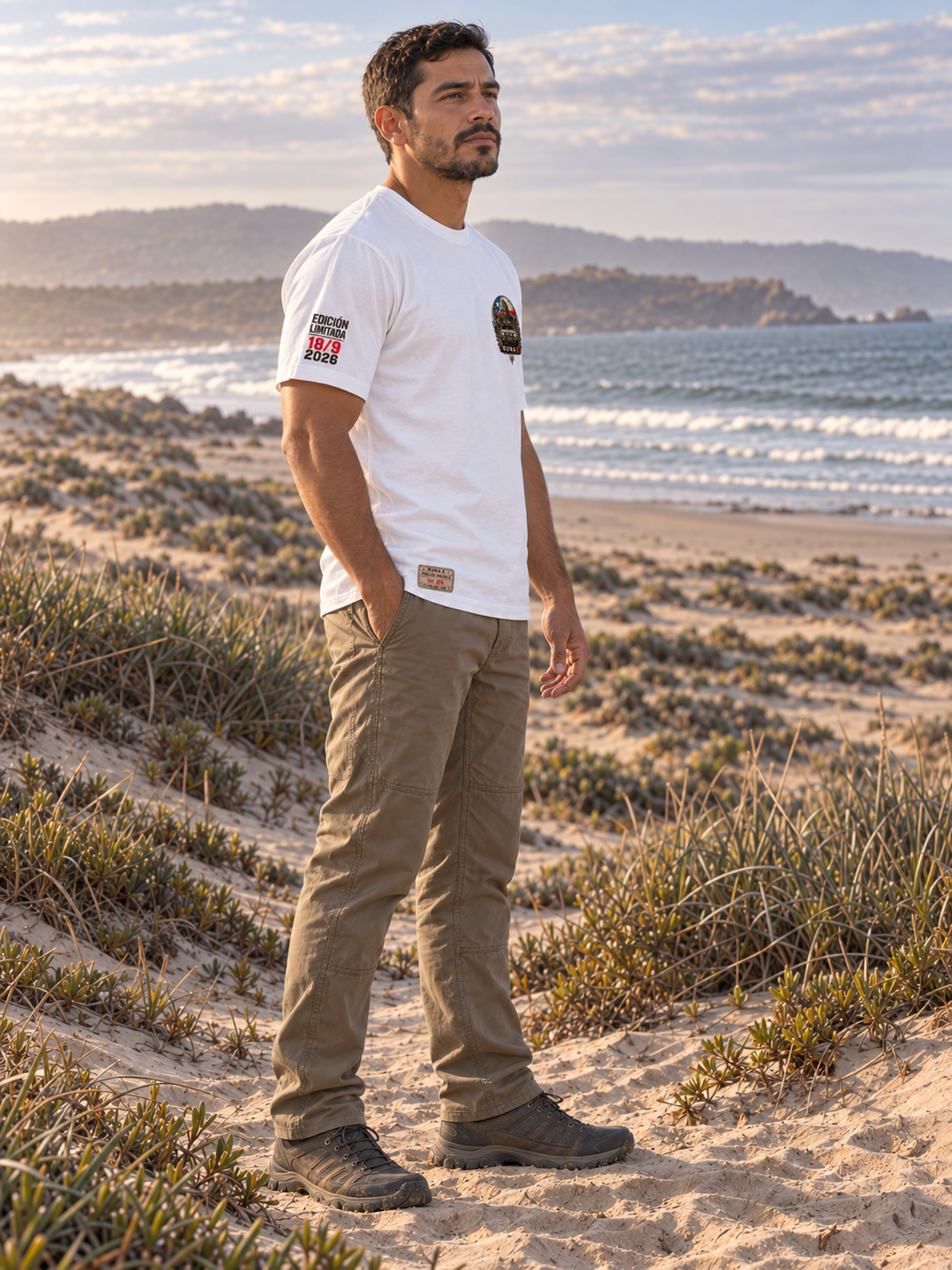 Polera Vikingo Patriota RunaX blanca para hombre - vista lateral