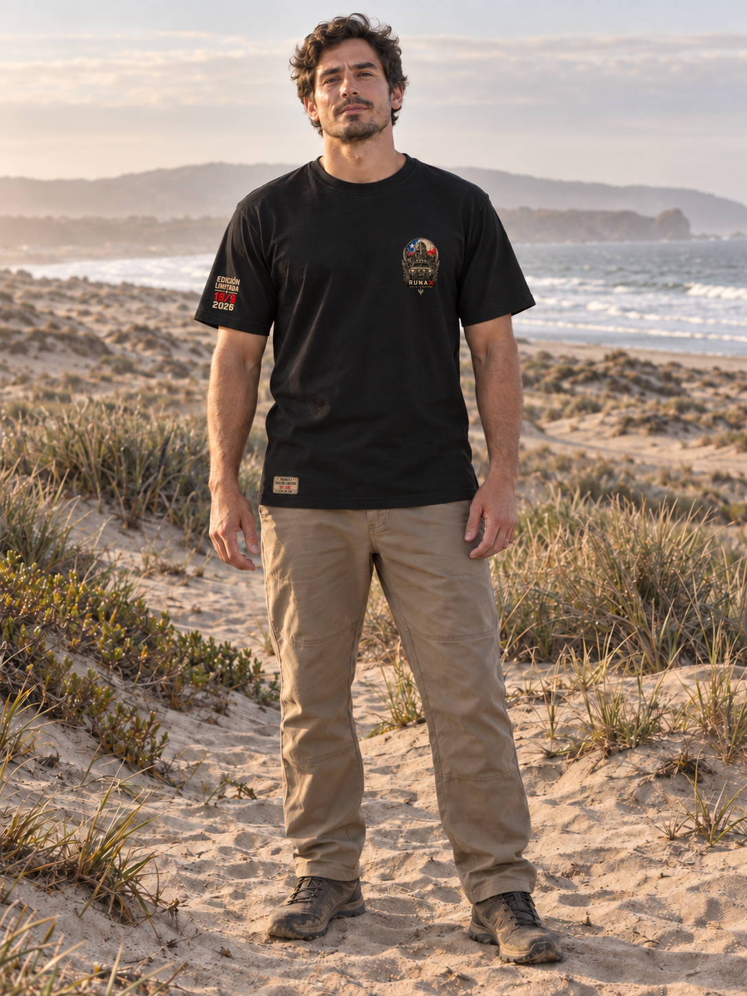 Polera Vikingo Patriota RunaX negra para hombre - vista frontal