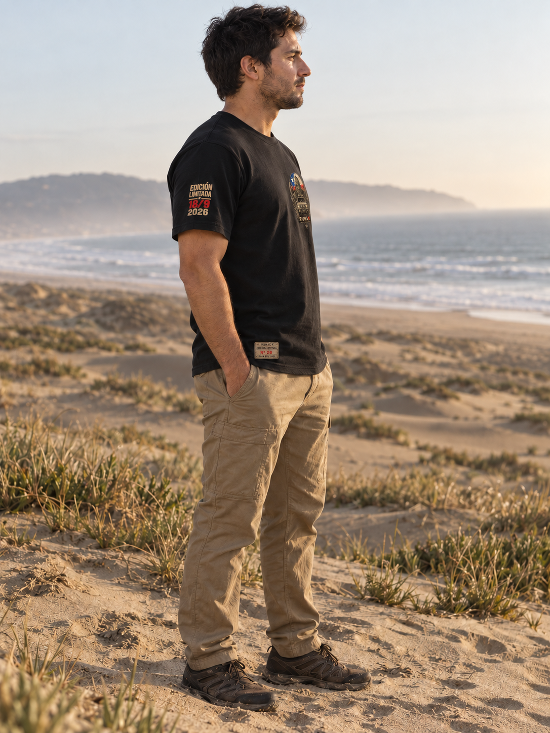 Polera Vikingo Patriota RunaX negra para hombre - vista lateral